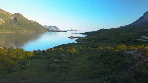 Flight over the fjord Stock Footage 94366388