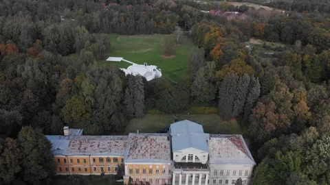 Flight over the forest with a castle, ancient buildings 库存影片 306149002