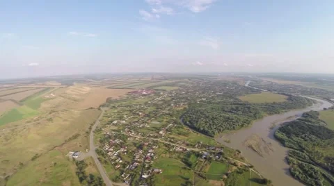 Flight over forest, field and river 7 库存影片 69045426