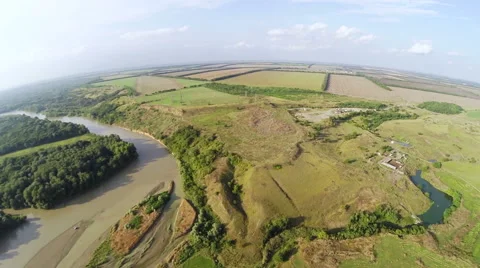 Flight over forest, field and river 8 库存影片 69054164