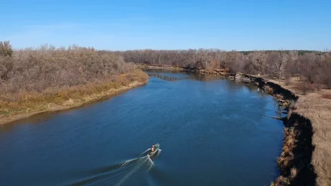 Flight over the forest river Stock Footage 123337416
