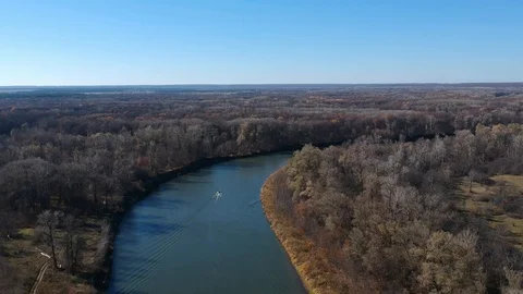 Flight over the forest river Stock Footage 123337706