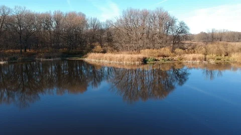 Flight over the forest river Stock Footage 123338227