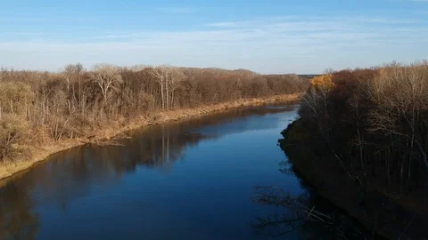 Flight over the forest river Stock Footage 123338715