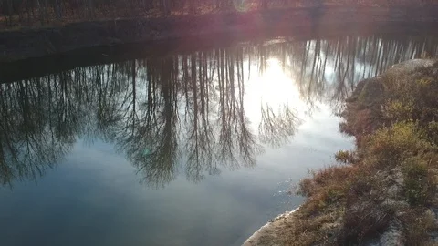 Flight over the forest river Stock Footage 123338863