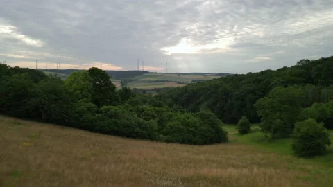 Flight over Forest Woods Fields Windturbines Bavaria Franconia 스톡 동영상 156737738