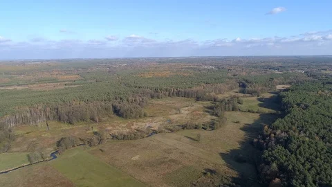 Flight over forests and the river, aerial view Stock Footage 123704338