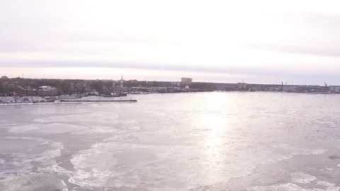 Flight over frozen bay Stock-Footage 123768916