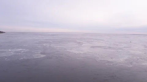 Flight over frozen bay or lake Video stock 123770672