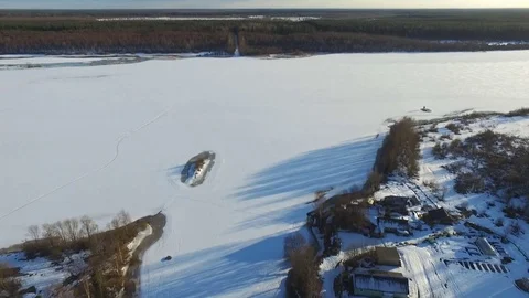 Flight over the frozen river Stock-Footage 80081309