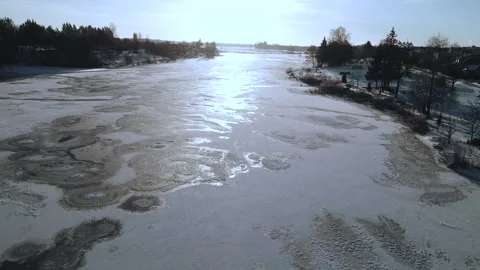 Flight over frozen river Stock Footage 267840202