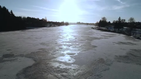 Flight over frozen river Stock Footage 267840374