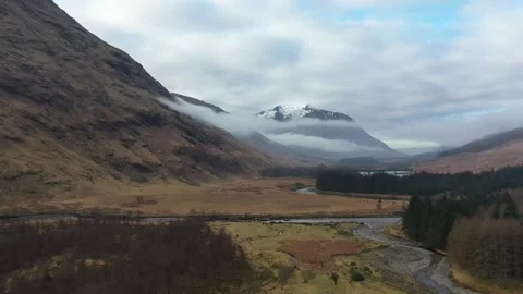 Flight over Glen Etive, a small valley in the Scottish Highlands near Glencoe, Stock Footage 255479785