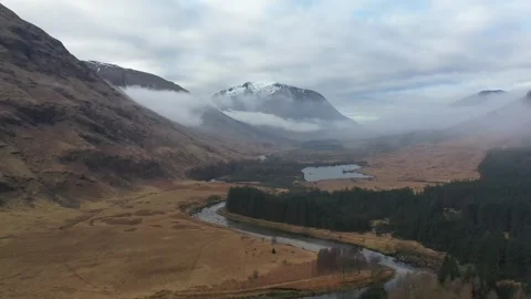 Flight over Glen Etive, a small valley in the Scottish Highlands near Glencoe, Stock Footage 255481242