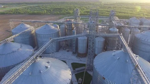 Flight over a granary. Bread production. Agriculture industry. Aerial survey. Stock Footage 75688215