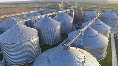 Flight over a granary. Bread production. Agriculture industry. Aerial survey. Stock Footage 75688467
