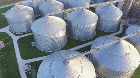 Flight over a granary. Bread production. Agriculture industry. Aerial survey. Stock Footage 75688497