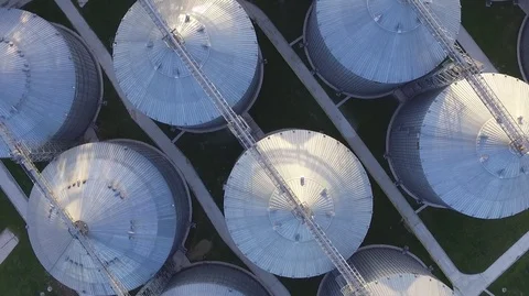 Flight over a granary. Bread production. Agriculture industry. Aerial survey. Stock Footage 75688759