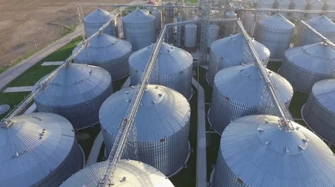 Flight over a granary. Bread production. Agriculture industry. Aerial survey. Stock Footage 75688801