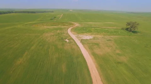Flight over the green wheat field - flying away Видео 61801557