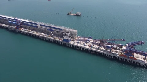 Flight over the harbor, crane and ship 스톡 동영상 123702138