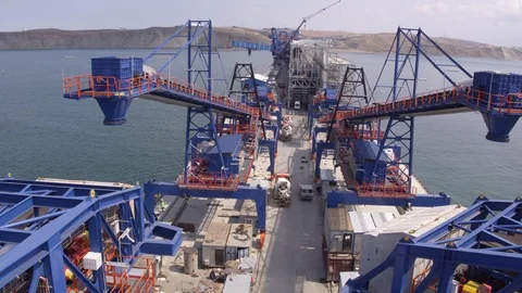 Flight over the harbour and cranes Stock-Footage 123694643