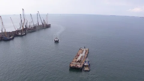 Flight over the harbour, crane and ship 動画素材 123694352