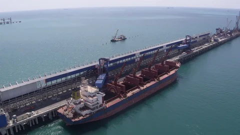 Flight over the harbour, crane and ship 6 Видео 123701209