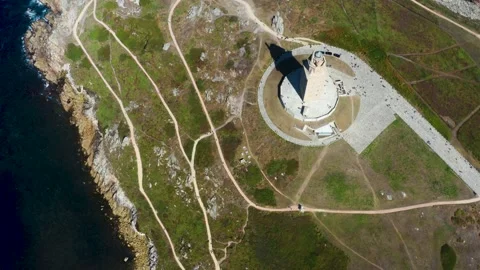 Flight over Hercules Tower in La Coruna Stock Footage 145189315