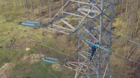 Flight over the high-voltage power support Stock Footage 56588716