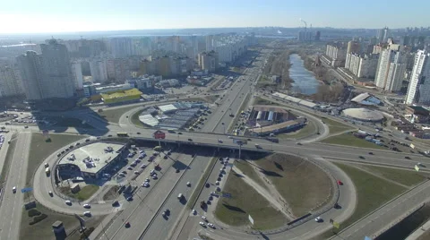 Flight over the highway in Kiev Stock Footage 60397240