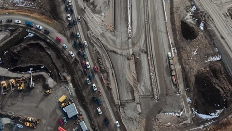Flight over the highway under construction.  Stock Footage 103785324