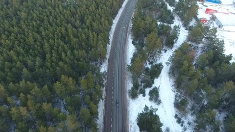 Flight over the highway on a winter day Stock Footage 71798543