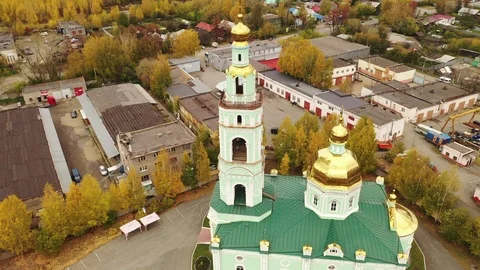 Flight over the Holy Trinity Church. Nizhny Tagil. Russian Federation Video stock 119818966