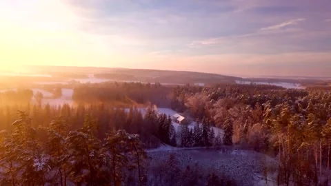 Flight over house in beautiful winter forest. Stock Footage 166571400