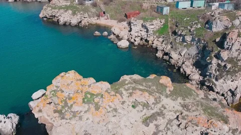 Flight over huge rocks in the ocean Stock Footage 126681822