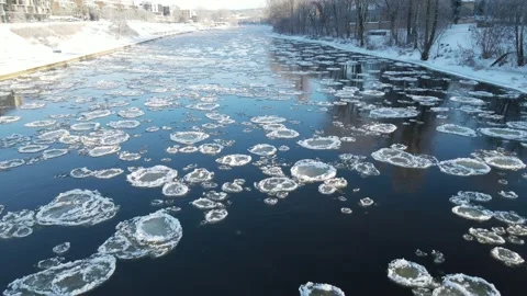Flight Over Of Ice Floes in river Stock Footage 167683414