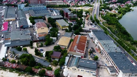 Flight over industrial area of Bucharest Romania Stock Footage 201413490