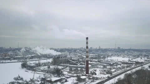 Flight over the industrial zone to the pipe of the heat power network with a Stock Footage 148322895