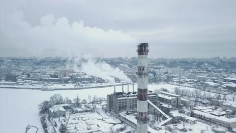 Flight over the industrial zone to the pipe of the heat power network with a Stock Footage 163365813