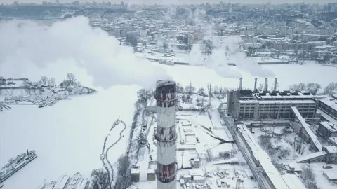 Flight over the industrial zone to the pipe of the heat power network with a Stock Footage 219485360
