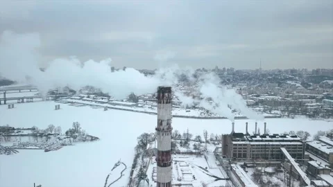 Flight over the industrial zone to the pipe of the heat power network with a Stock Footage 249169870