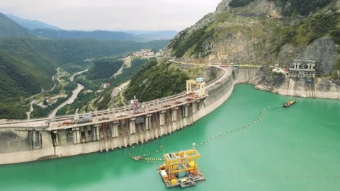 Flight over the Inguri hydroelectric power station in Georgia Stock Footage 168306377