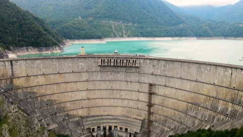 Flight over the Inguri hydroelectric power station in Georgia Stock Footage 168355327