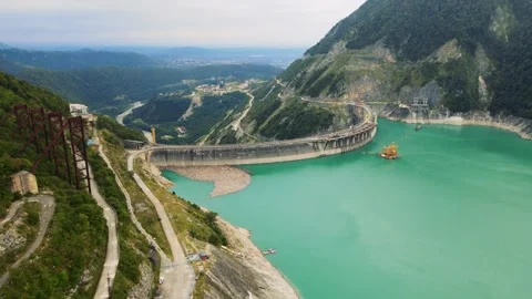Flight over the Inguri hydroelectric power station in Georgia Stock Footage 168355412