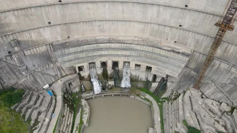 Flight over the Inguri hydroelectric power station in Georgia Stock Footage 194777556