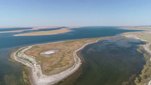 Flight over an islet in a shallow lake Stock Footage 153487239