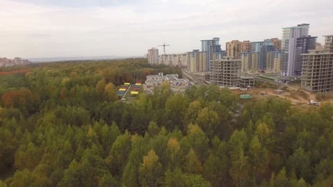 Flight over kindergarten.Helicopter.Forest Stock Footage 101578316