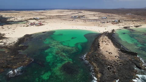 Flight over La Concha beach, Fuerteventura Stock Footage 244216339