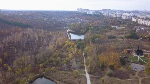 Flight over lake and forest at autumn. Stock Footage 100599305